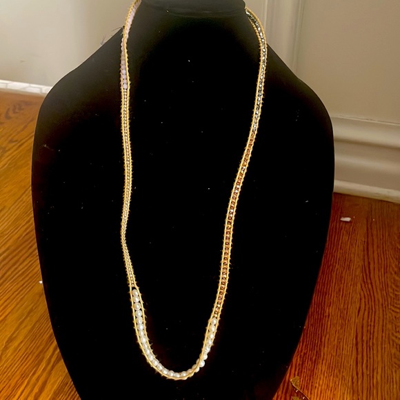 Pearl/pink/silver/grey bead wrap bracelet with gold leather - Picture 2 of 2